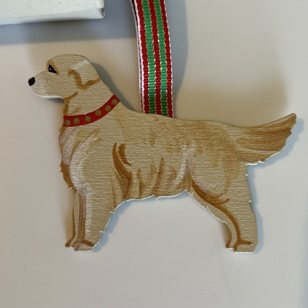 Handpainted Golden Retriever Dog Wood Christmas Ornament Dandy Design